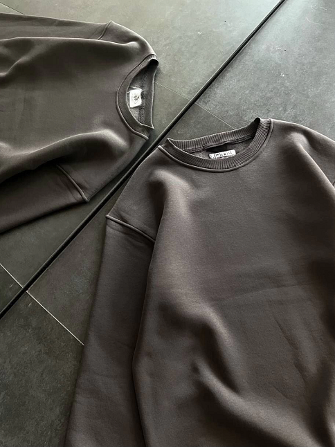 Kadın Bisiklet Yaka 3 İplik Pamuklu Basic Sweatshirt - Füme