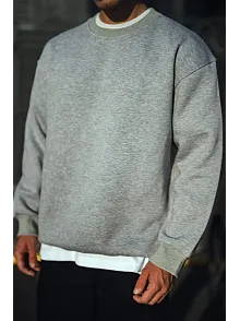 Erkek Kışlık Bisiklet Yaka 3 İplik Basic Sweatshirt - Gri