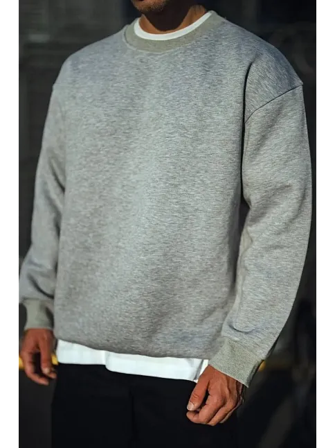 Erkek Kışlık Bisiklet Yaka 3 İplik Basic Sweatshirt - Gri