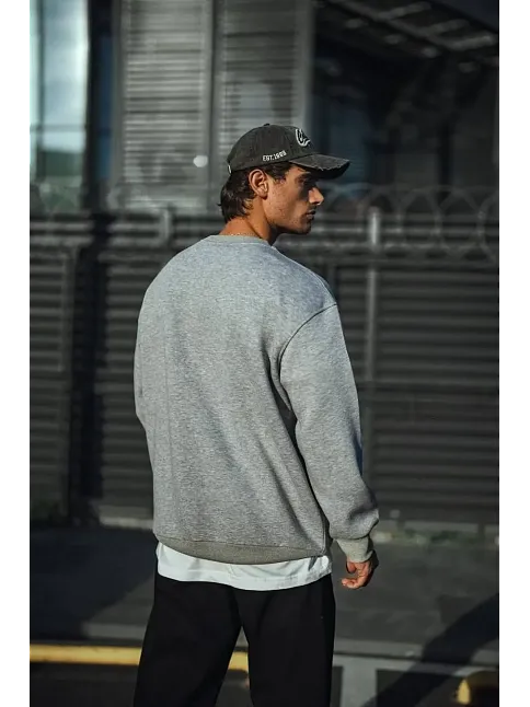 Erkek Kışlık Bisiklet Yaka 3 İplik Basic Sweatshirt - Gri