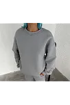 Kadın Bisiklet Yaka 3 İplik Pamuklu Basic Sweatshirt - Gri