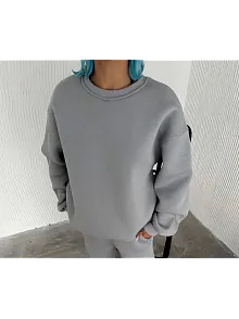 Kadın Bisiklet Yaka 3 İplik Pamuklu Basic Sweatshirt - Gri