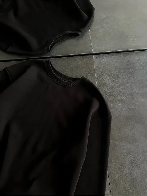 Kadın Bisiklet Yaka 3 İplik Pamuklu Basic Sweatshirt - Siyah
