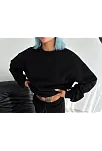 Kadın Bisiklet Yaka 3 İplik Pamuklu Basic Sweatshirt - Siyah