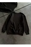 Kadın Bisiklet Yaka 3 İplik Pamuklu Basic Sweatshirt - Siyah