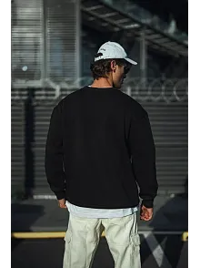 Erkek Pamuklu Bisiklet Yaka 3 İplik Basic Sweatshirt - Siyah