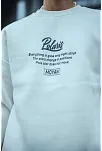 Erkek 3 İplik Pamuklu Bisiklet Yaka Ön Ve Arka Baskılı Sweatshirt - Beyaz