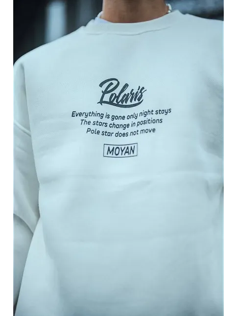 Erkek 3 İplik Pamuklu Bisiklet Yaka Ön Ve Arka Baskılı Sweatshirt - Beyaz