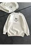 Kadın 3 İplik Pamuklu Bisiklet Yaka Baskılı Sweatshirt - Beyaz