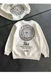 Kadın 3 İplik Pamuklu Bisiklet Yaka Baskılı Sweatshirt - Beyaz