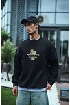 Erkek 3 İplik Pamuklu Bisiklet Yaka Ön Ve Arka Baskılı Sweatshirt - Siyah