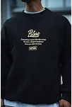 Erkek 3 İplik Pamuklu Bisiklet Yaka Ön Ve Arka Baskılı Sweatshirt - Siyah