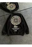 Kadın 3 İplik Pamuklu Bisiklet Yaka Baskılı Sweatshirt - Siyah