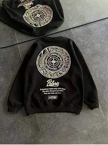 Kadın 3 İplik Pamuklu Bisiklet Yaka Baskılı Sweatshirt - Siyah