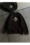 Kadın 3 İplik Pamuklu Bisiklet Yaka Baskılı Sweatshirt - Siyah