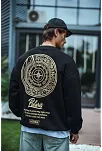 Erkek 3 İplik Pamuklu Bisiklet Yaka Ön Ve Arka Baskılı Sweatshirt - Siyah