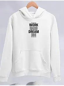Kadın Oversize Kapüşonlu Cepli Baskılı 3 İplik Pamuklu Hoodie Sweatshirt - Beyaz