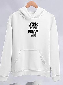 Kadın Oversize Kapüşonlu Cepli Baskılı 3 İplik Pamuklu Hoodie Sweatshirt - Beyaz