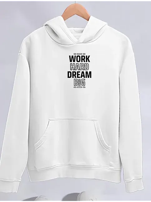 Kadın Oversize Kapüşonlu Cepli Baskılı 3 İplik Pamuklu Hoodie Sweatshirt - Beyaz