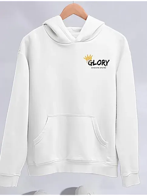 Kadın Oversize Kapüşonlu Kanguru Cepli Baskılı 3 İplik Pamuklu Sweatshirt Hoodie -   Beyaz