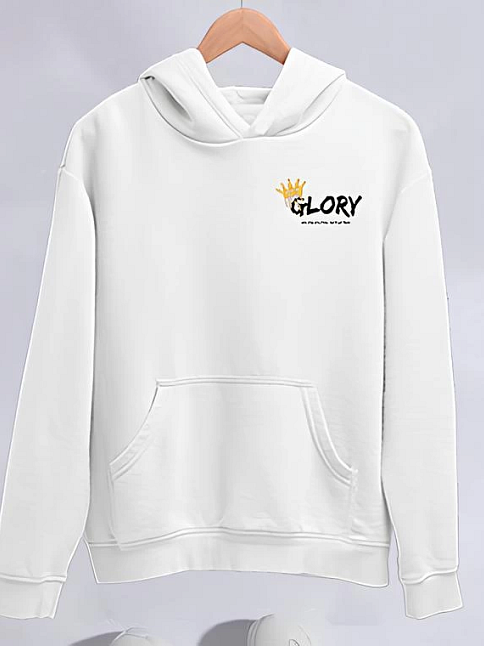 Kadın Oversize Kapüşonlu Kanguru Cepli Baskılı 3 İplik Pamuklu Sweatshirt Hoodie -   Beyaz