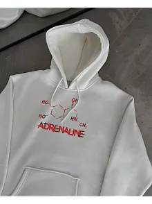 Kadın Oversize Kapüşonlu Cepli Baskılı 3 İplik Pamuklu Hoodie Sweatshirt - Beyaz