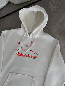 Kadın Oversize Kapüşonlu Cepli Baskılı 3 İplik Pamuklu Hoodie Sweatshirt - Beyaz