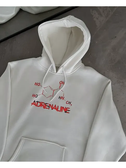 Kadın Oversize Kapüşonlu Cepli Baskılı 3 İplik Pamuklu Hoodie Sweatshirt - Beyaz