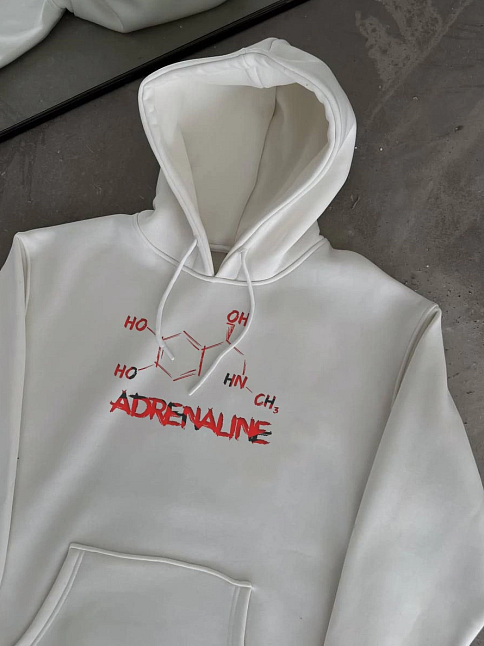 Kadın Oversize Kapüşonlu Cepli Baskılı 3 İplik Pamuklu Hoodie Sweatshirt - Beyaz