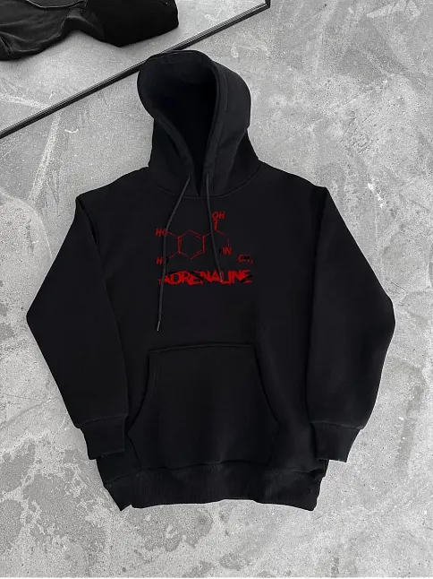 Kadın Oversize Kapüşonlu Cepli Baskılı 3 İplik Pamuklu Hoodie Sweatshirt - Siyah