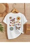 Kız Çocuk Bisiklet Yaka Baskılı T-shirt - Beyaz