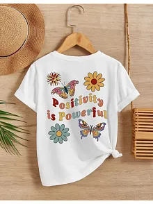Kız Çocuk Bisiklet Yaka Baskılı T-shirt - Beyaz