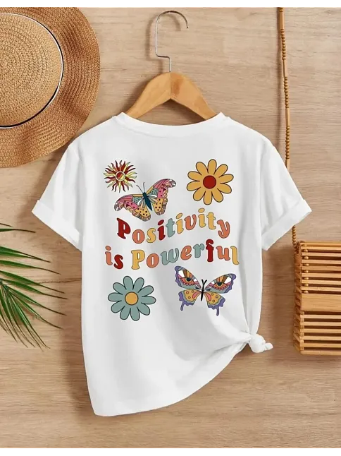 Kız Çocuk Bisiklet Yaka Baskılı T-shirt - Beyaz