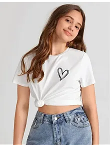 Kız Çocuk Bisiklet Yaka Baskılı T-shirt - Beyaz