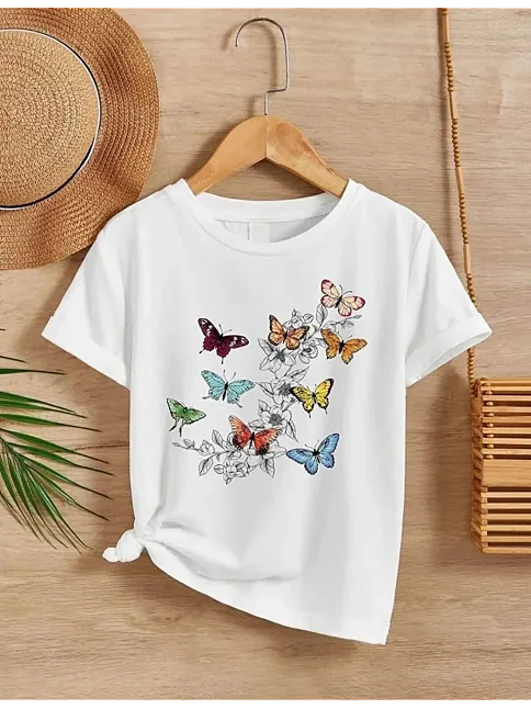 Kız Çocuk Bisiklet Yaka Baskılı T-shirt - Beyaz