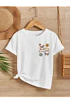 Kız Çocuk Bisiklet Yaka Baskılı T-shirt - Beyaz