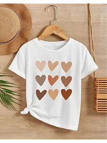 Kız Çocuk Bisiklet Yaka Baskılı T-shirt - Beyaz