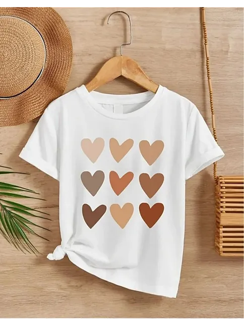 Kız Çocuk Bisiklet Yaka Baskılı T-shirt - Beyaz