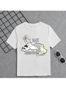 Kız Çocuk Bisiklet Yaka Baskılı T-shirt - Beyaz