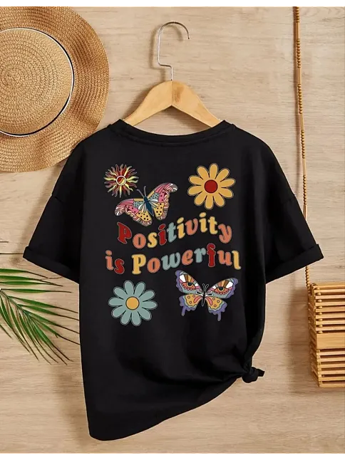 Kız Çocuk Bisiklet Yaka Baskılı T-shirt - Siyah