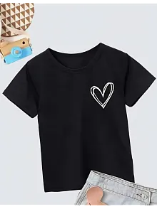 Kız Çocuk Bisiklet Yaka Baskılı T-shirt - Siyah