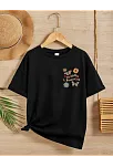 Kız Çocuk Bisiklet Yaka Baskılı T-shirt - Siyah