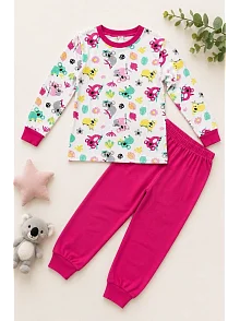 Kız Çocuk Premium Penye Koala Desenli Uzun Kollu Pijama Takımı 2-11 Yaş - Fuşya