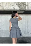 Kolsuz Mini Elbise- Gri