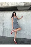 Kolsuz Mini Elbise- Gri