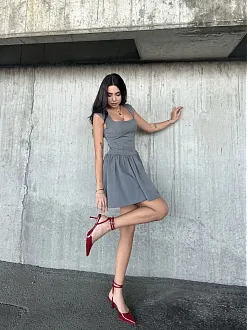 Kolsuz Mini Elbise- Gri