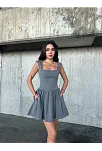 Kolsuz Mini Elbise- Gri