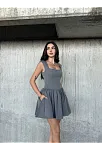 Kolsuz Mini Elbise- Gri