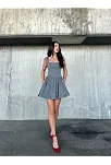 Kolsuz Mini Elbise- Gri