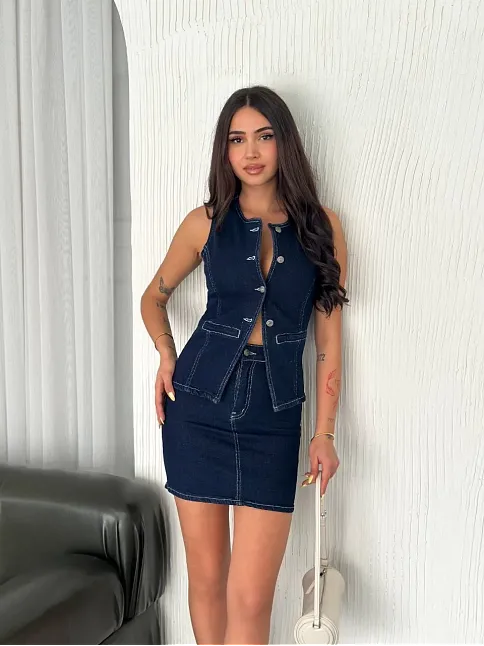 Kot Jeans Etekli İkili Takım - Lacivert